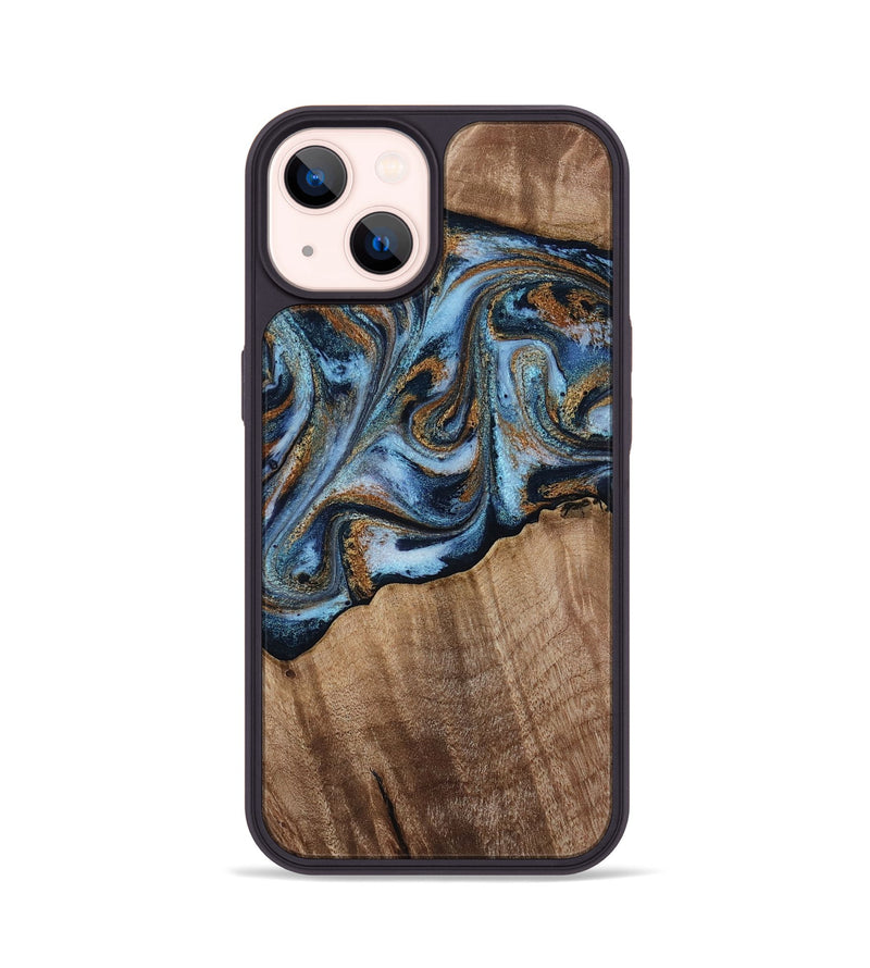 iPhone 14 Wood Phone Case - Kasey (Teal & Gold, 812448)