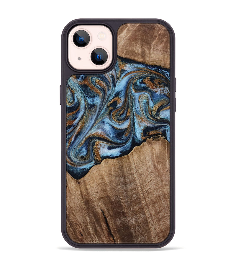 iPhone 14 Plus Wood Phone Case - Kasey (Teal & Gold, 812448)