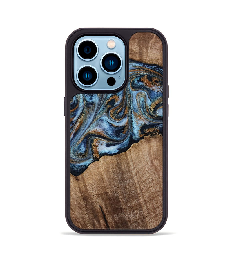 iPhone 14 Pro Wood Phone Case - Kasey (Teal & Gold, 812448)