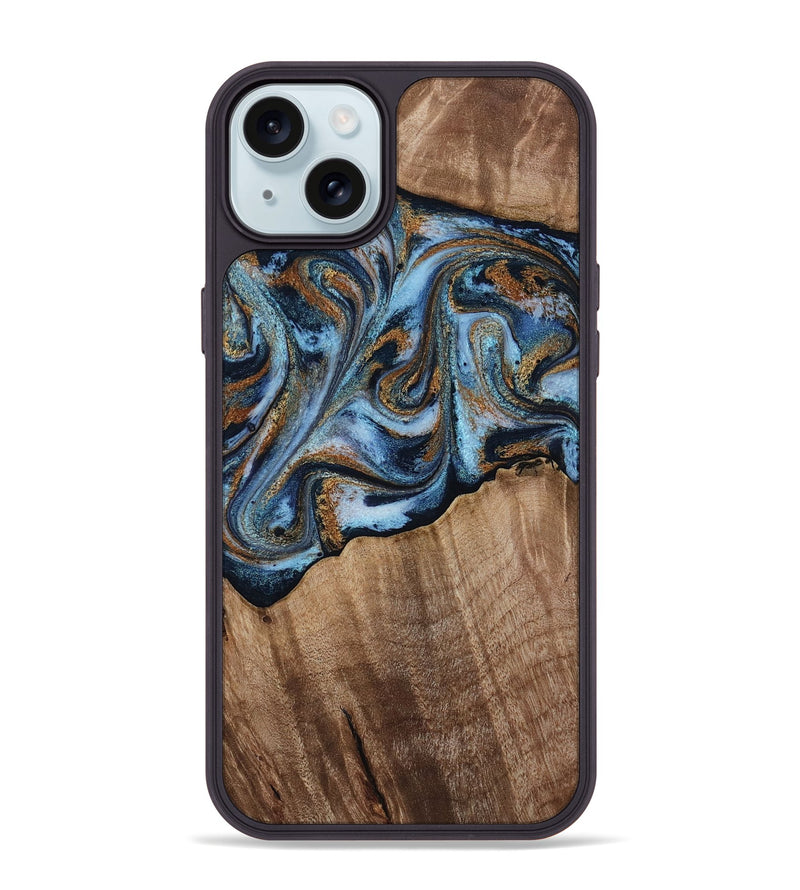 iPhone 15 Plus Wood Phone Case - Kasey (Teal & Gold, 812448)
