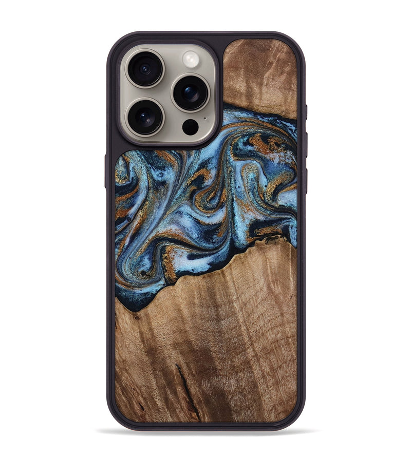 iPhone 15 Pro Max Wood Phone Case - Kasey (Teal & Gold, 812448)