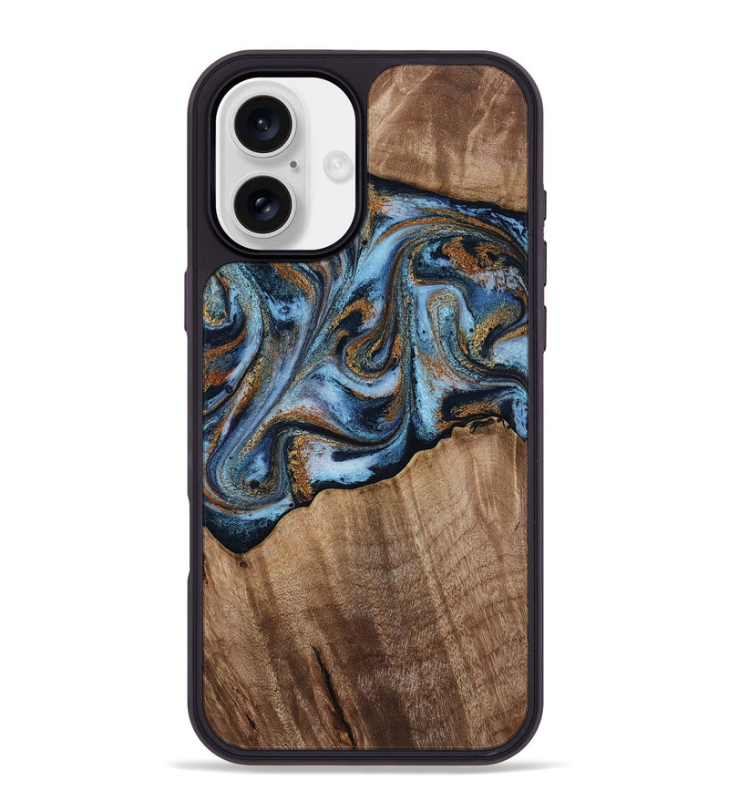 iPhone 16 Plus Wood Phone Case - Kasey (Teal & Gold, 812448)