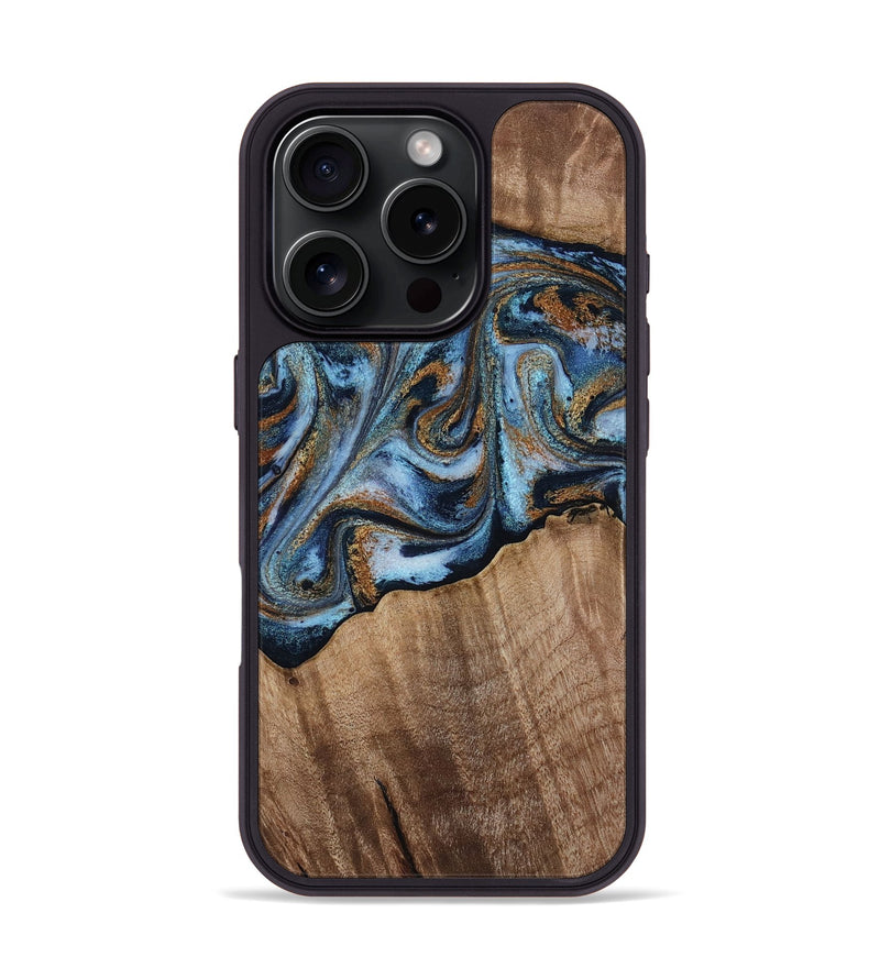 iPhone 16 Pro Wood Phone Case - Kasey (Teal & Gold, 812448)
