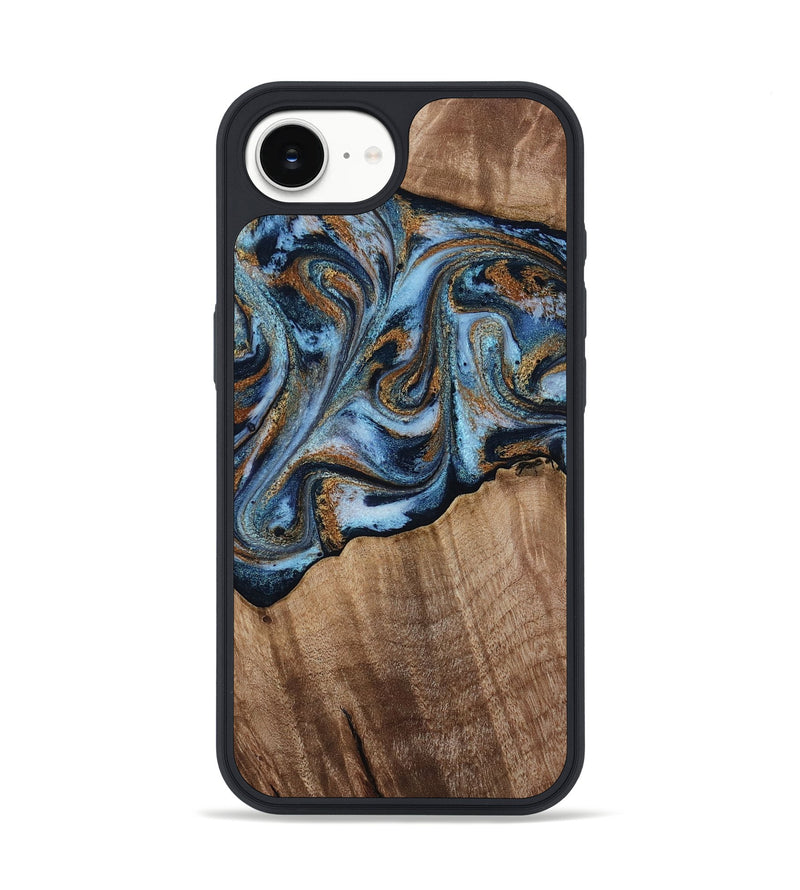 iPhone 16e Wood Phone Case - Kasey (Teal & Gold, 812448)
