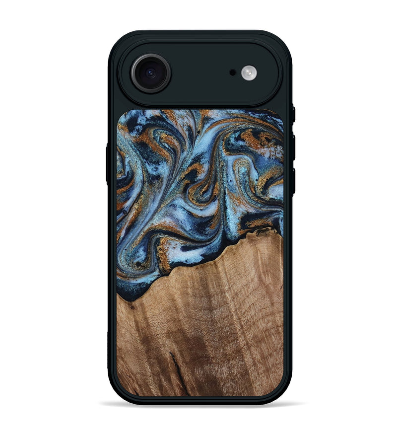 iPhone 17 Air Wood Phone Case - Kasey (Teal & Gold, 812448)