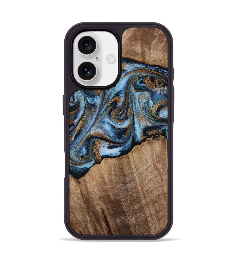 iPhone 17 Wood Phone Case - Kasey (Teal & Gold, 812448)