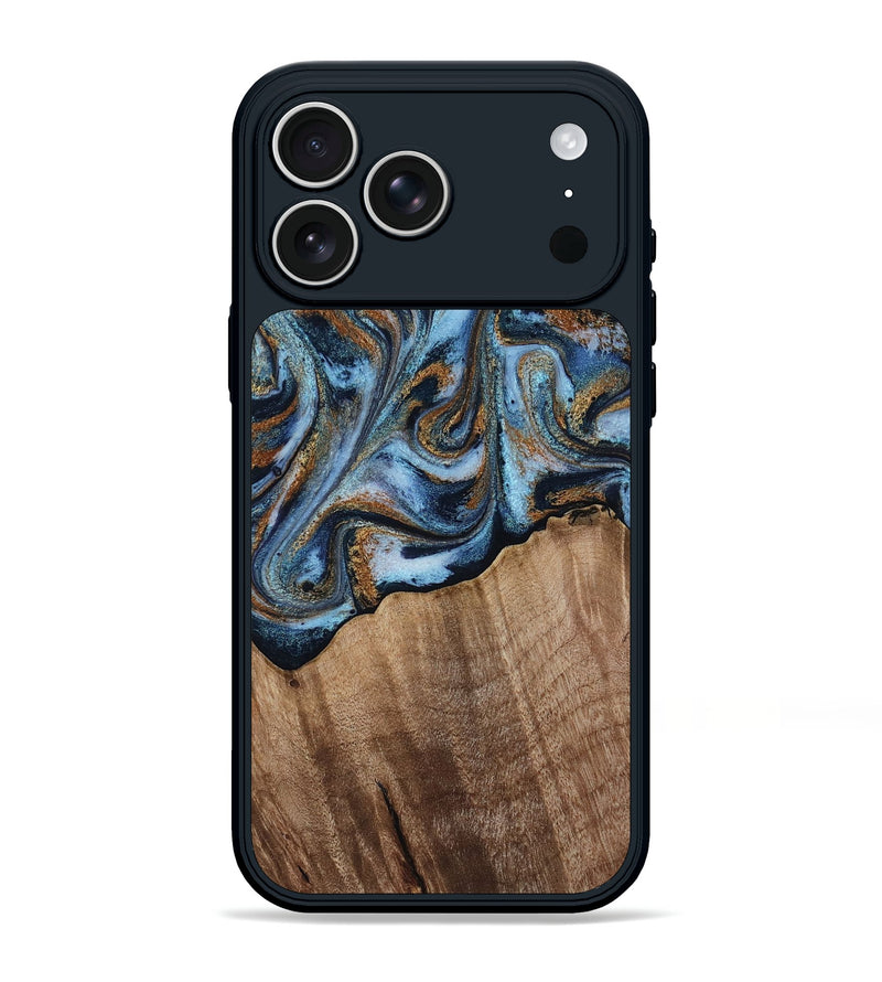 iPhone 17 Pro Max Wood Phone Case - Kasey (Teal & Gold, 812448)