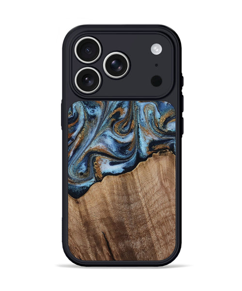 iPhone 17 Pro Wood Phone Case - Kasey (Teal & Gold, 812448)