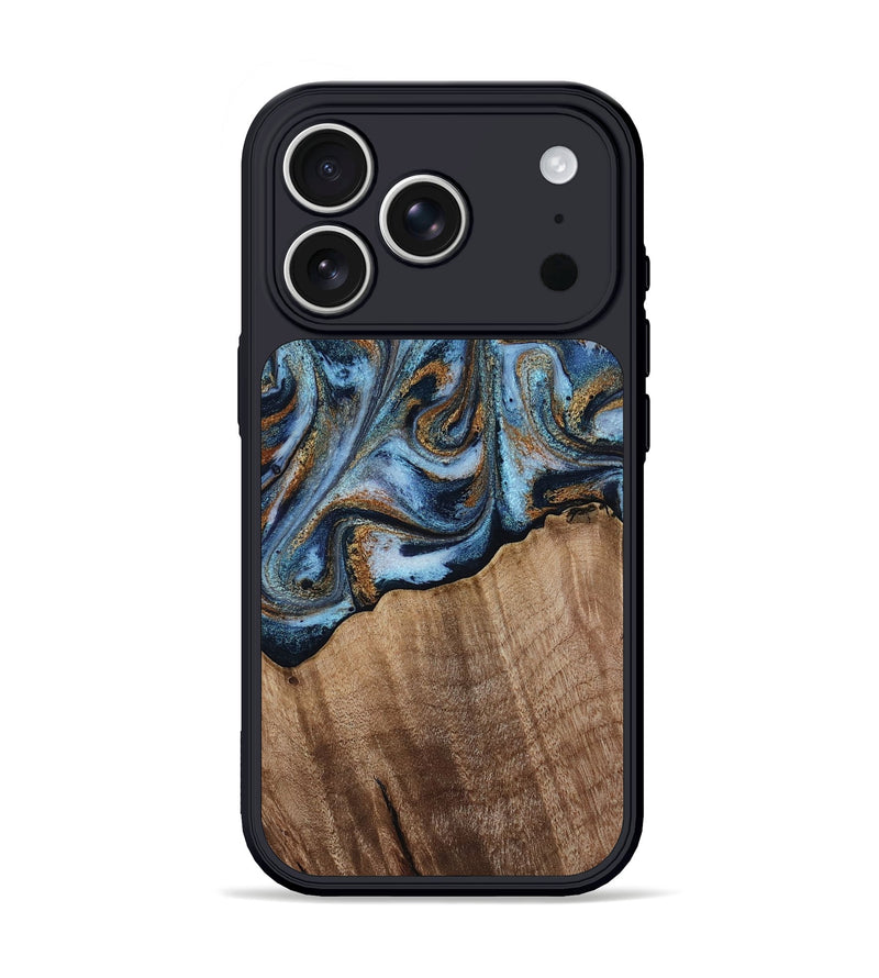 iPhone 17 Pro Wood Phone Case - Kasey (Teal & Gold, 812448)