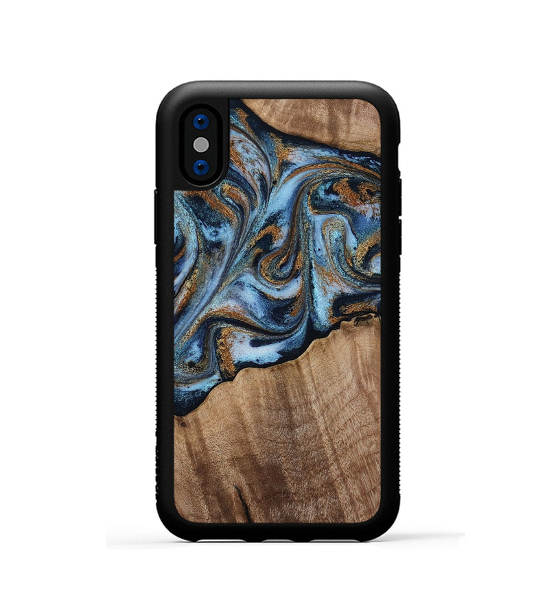 iPhone Xs Wood Phone Case - Kasey (Teal & Gold, 812448)