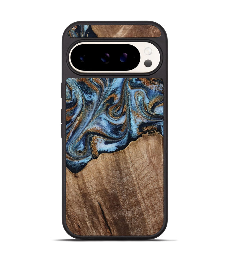 Pixel 9 Pro Wood Phone Case - Kasey (Teal & Gold, 812448)