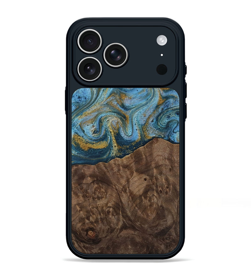 iPhone 17 Pro Max Wood Phone Case - Veda (Teal & Gold, 812452)