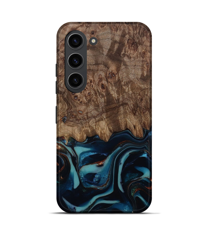 Galaxy S23 Wood Live Edge Phone Case - Monika (Teal & Gold, 812544)