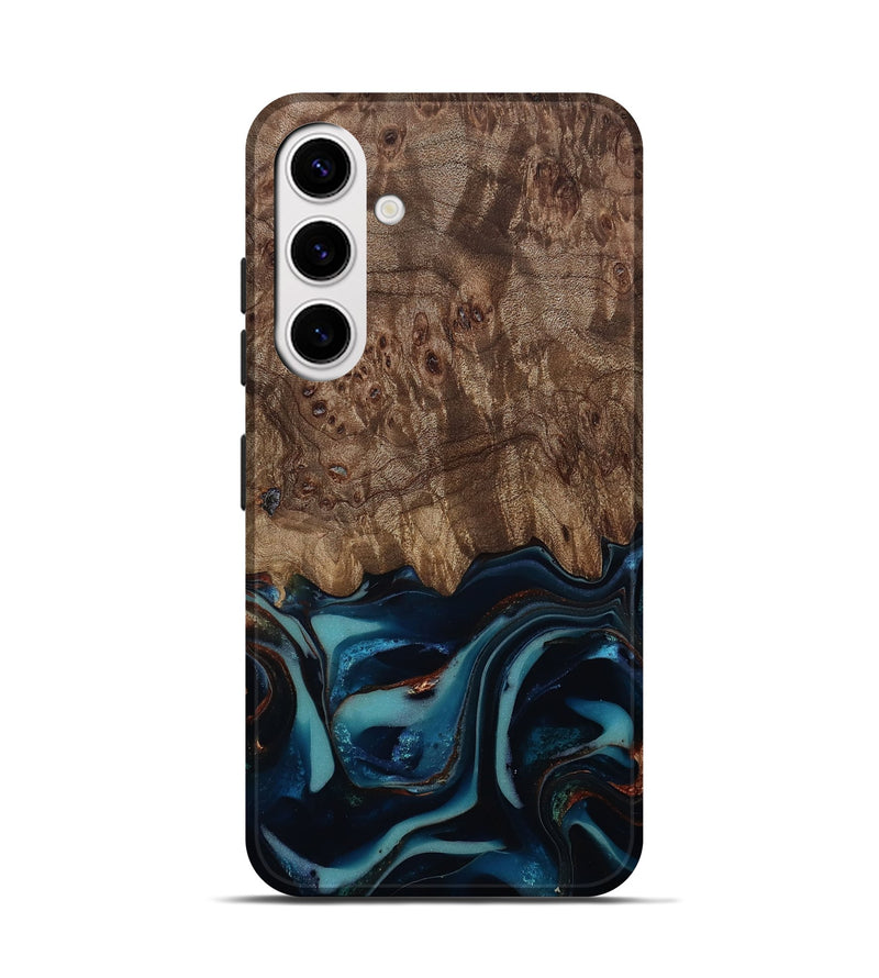 Galaxy S25 Wood Live Edge Phone Case - Monika (Teal & Gold, 812544)