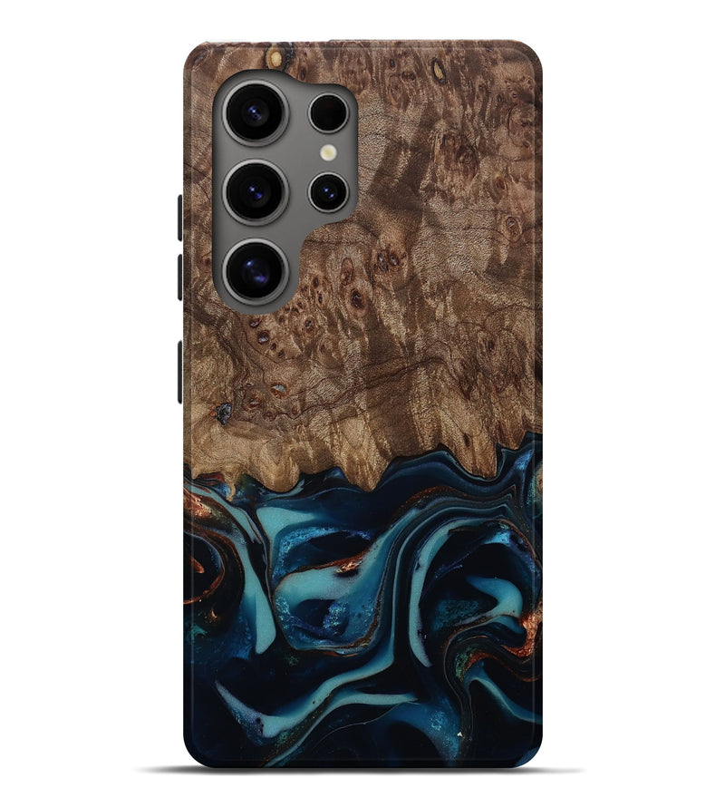 Galaxy S25 Ultra Wood Live Edge Phone Case - Monika (Teal & Gold, 812544)