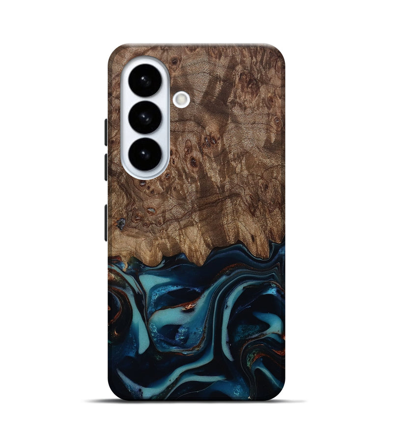 Galaxy S26 Wood Live Edge Phone Case - Monika (Teal & Gold, 812544)