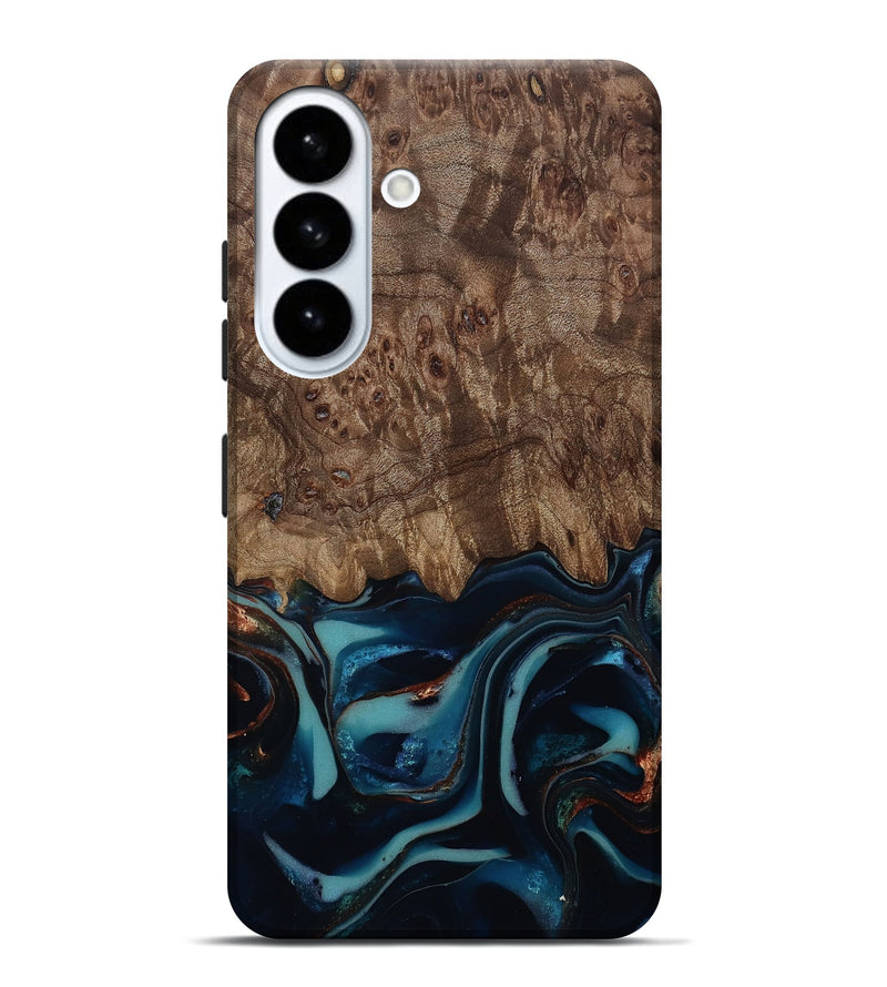 Galaxy S26 Plus Wood Live Edge Phone Case - Monika (Teal & Gold, 812544)