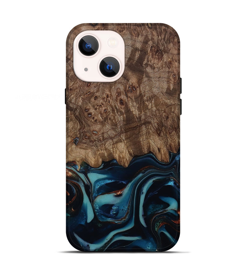 iPhone 13 Wood Live Edge Phone Case - Monika (Teal & Gold, 812544)