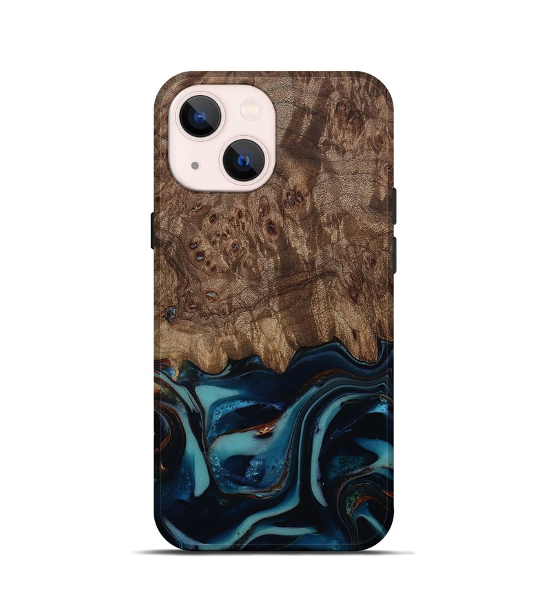iPhone 13 mini Wood Live Edge Phone Case - Monika (Teal & Gold, 812544)
