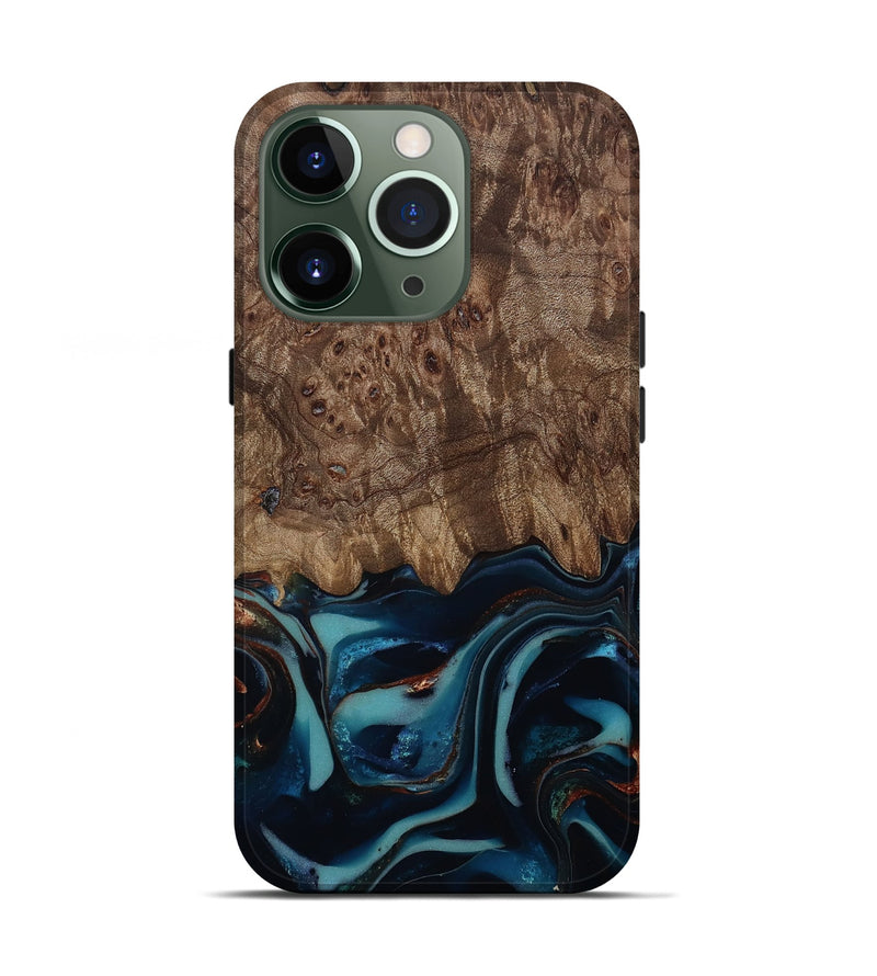 iPhone 13 Pro Wood Live Edge Phone Case - Monika (Teal & Gold, 812544)
