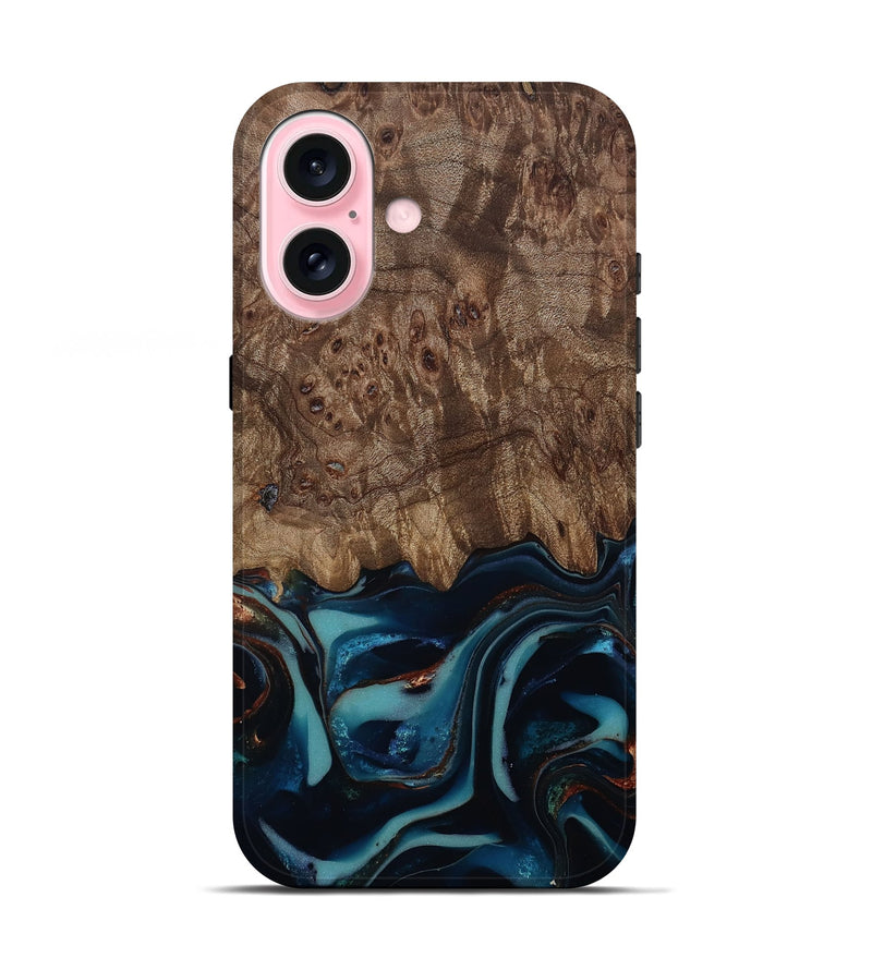 iPhone 17 Wood Live Edge Phone Case - Monika (Teal & Gold, 812544)