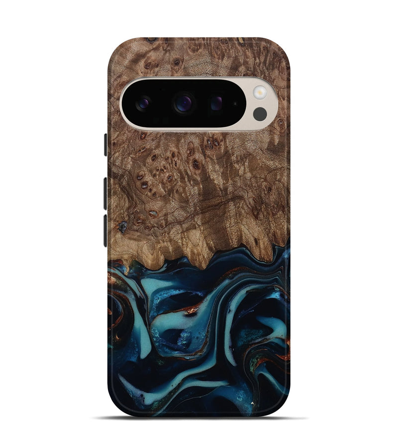 Pixel 10 Wood Live Edge Phone Case - Monika (Teal & Gold, 812544)