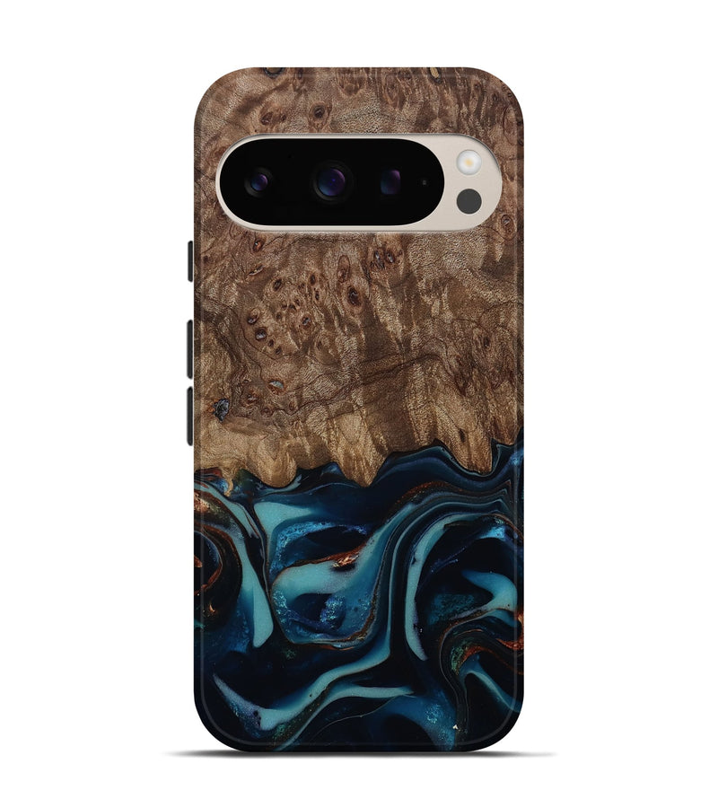 Pixel 9 Wood Live Edge Phone Case - Monika (Teal & Gold, 812544)