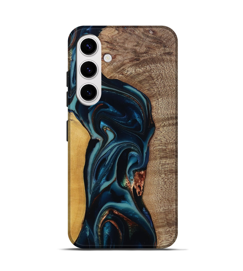 Galaxy S25 Wood Live Edge Phone Case - Ezekiel (Teal & Gold, 812562)