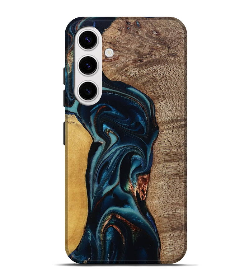 Galaxy S25 Plus Wood Live Edge Phone Case - Ezekiel (Teal & Gold, 812562)
