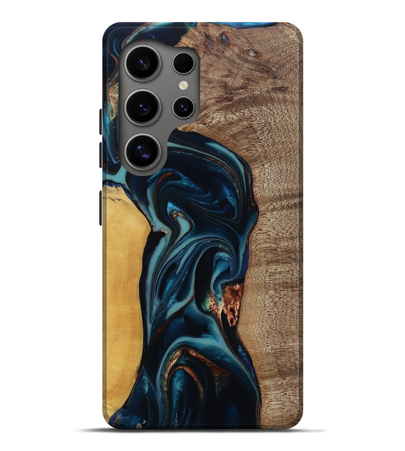 Galaxy S25 Ultra Wood Live Edge Phone Case - Ezekiel (Teal & Gold, 812562)