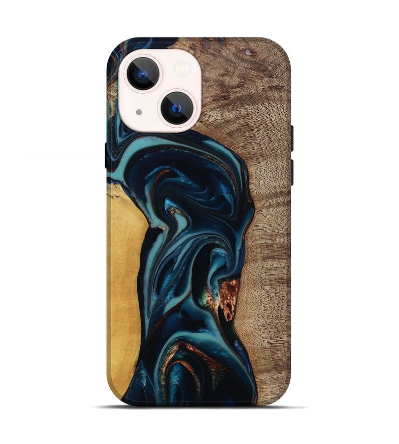 iPhone 13 Wood Live Edge Phone Case - Ezekiel (Teal & Gold, 812562)