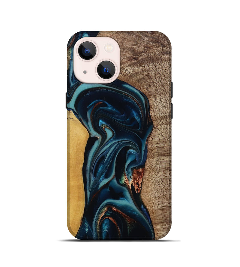 iPhone 13 mini Wood Live Edge Phone Case - Ezekiel (Teal & Gold, 812562)