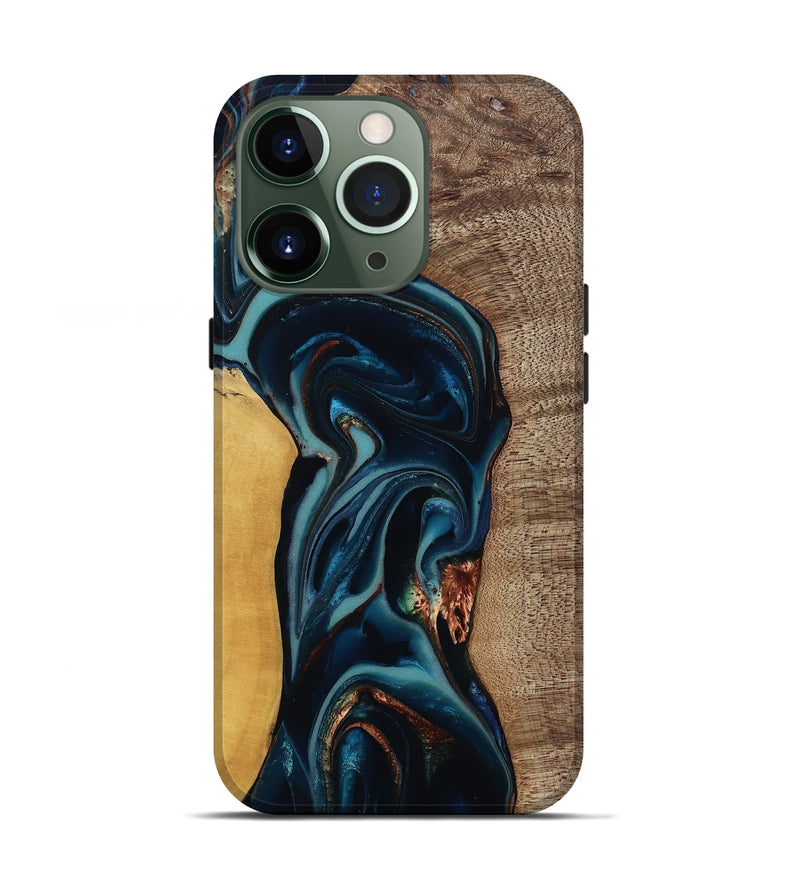iPhone 13 Pro Wood Live Edge Phone Case - Ezekiel (Teal & Gold, 812562)