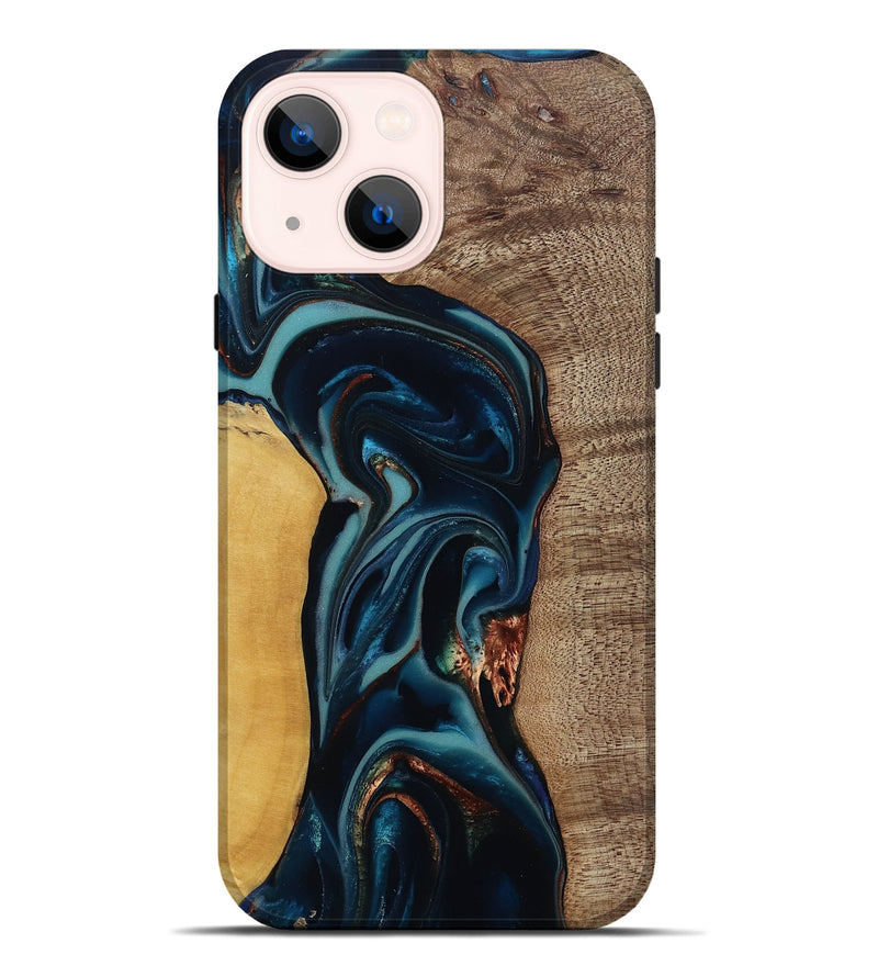 iPhone 14 Plus Wood Live Edge Phone Case - Ezekiel (Teal & Gold, 812562)