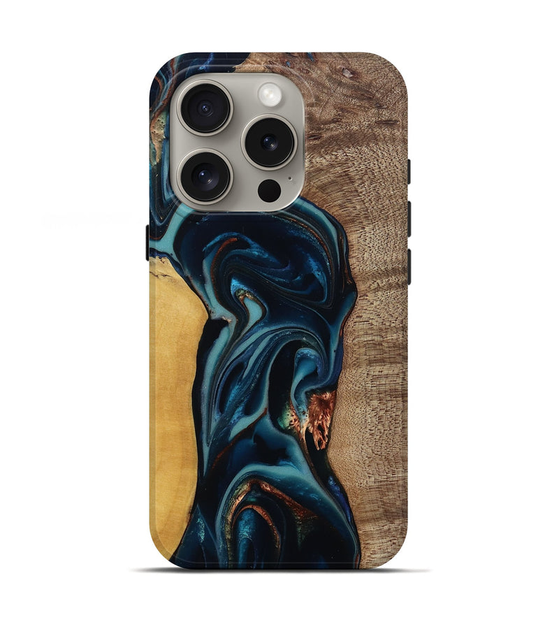 iPhone 16 Pro Wood Live Edge Phone Case - Ezekiel (Teal & Gold, 812562)