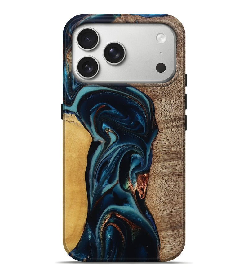 iPhone 17 Pro Max Wood Live Edge Phone Case - Ezekiel (Teal & Gold, 812562)