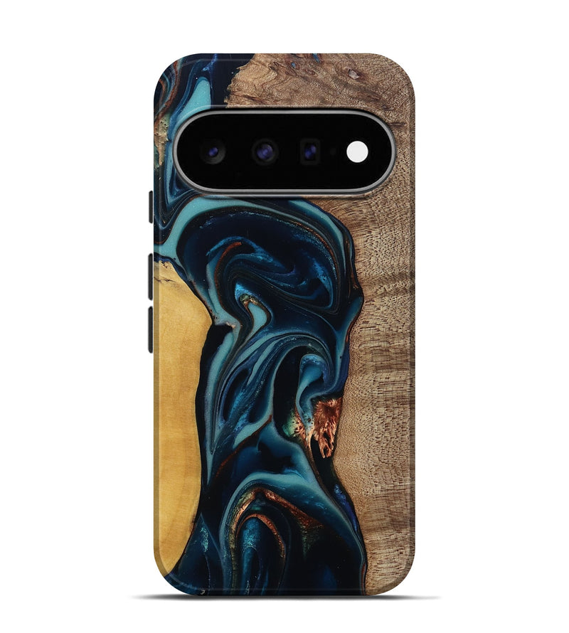 Pixel 11 Pro Wood Live Edge Phone Case - Ezekiel (Teal & Gold, 812562)