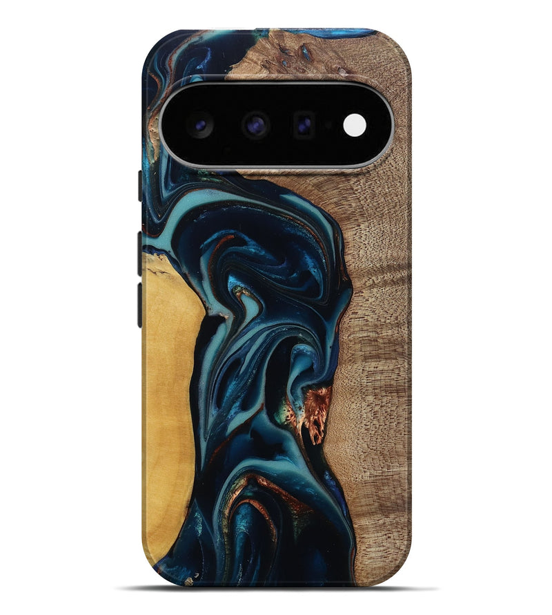Pixel 11 Pro XL Wood Live Edge Phone Case - Ezekiel (Teal & Gold, 812562)