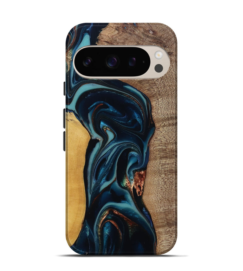 Pixel 9 Pro Wood Live Edge Phone Case - Ezekiel (Teal & Gold, 812562)