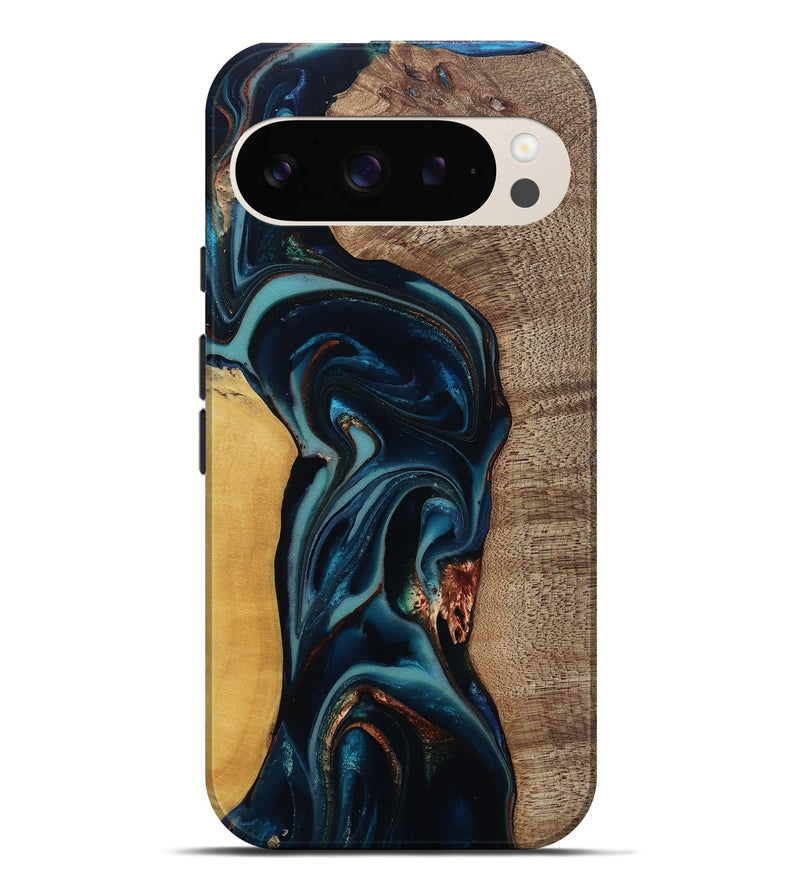 Pixel 9 Pro XL Wood Live Edge Phone Case - Ezekiel (Teal & Gold, 812562)