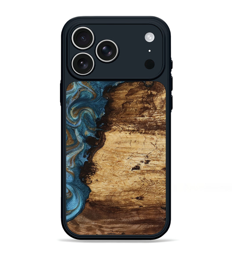 iPhone 17 Pro Max Wood Phone Case - Keilani (Teal & Gold, 812673)