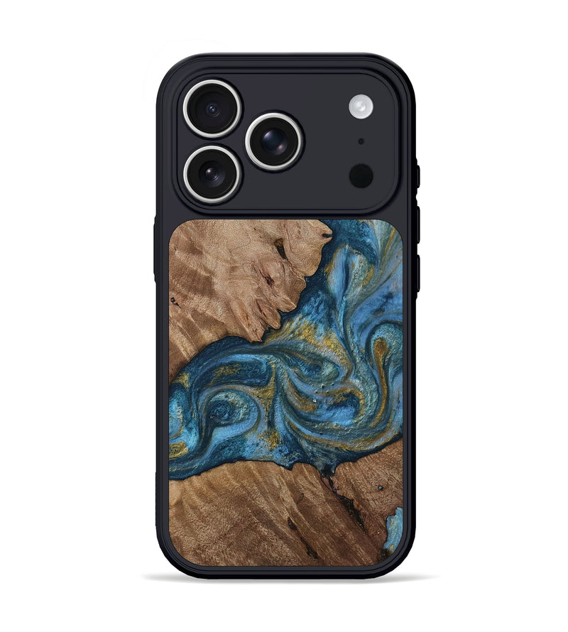iPhone 17 Pro Wood Phone Case - Jane (Teal & Gold, 812676)