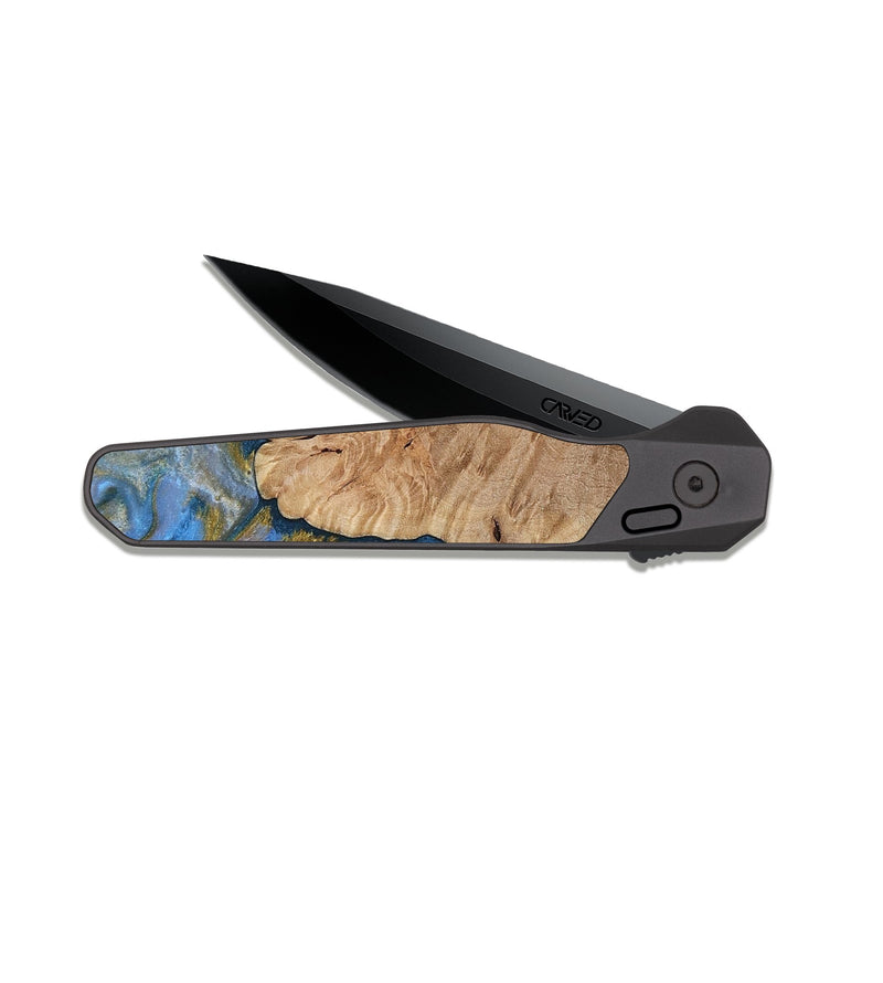 EDC Dark Slate Wood Pocket Knife - Hermon (Teal & Gold, 812769)