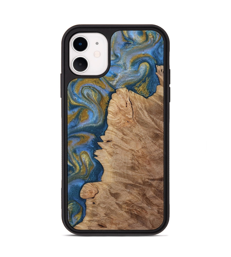 iPhone 11 Wood Phone Case - Hermon (Teal & Gold, 812769)