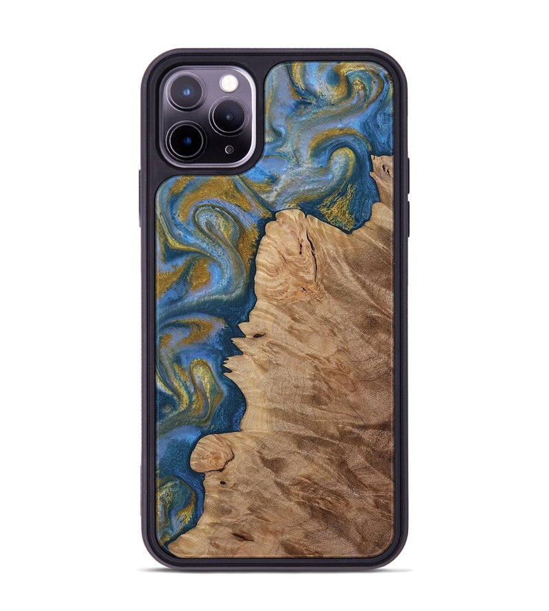 iPhone 11 Pro Max Wood Phone Case - Hermon (Teal & Gold, 812769)