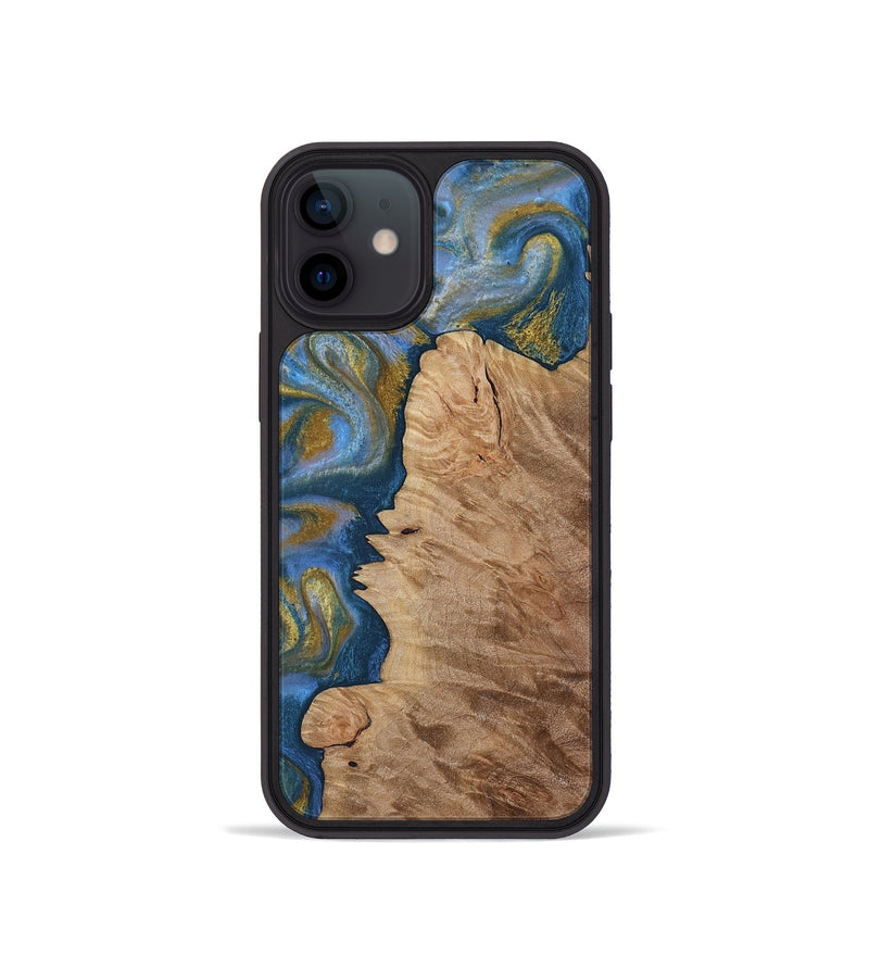 iPhone 12 mini Wood Phone Case - Hermon (Teal & Gold, 812769)