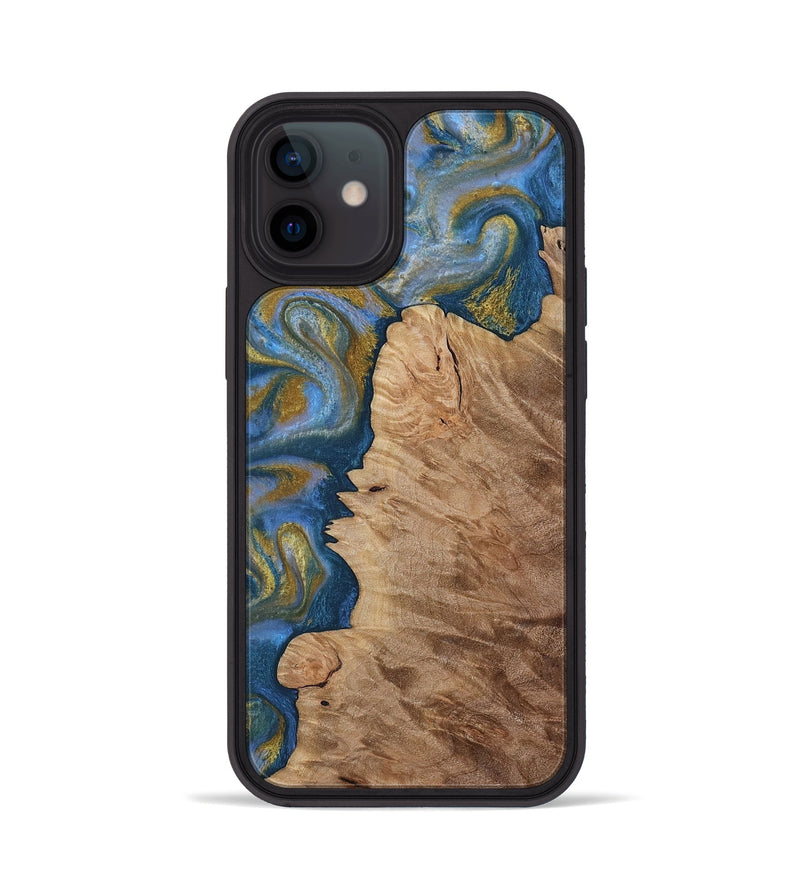 iPhone 12 Wood Phone Case - Hermon (Teal & Gold, 812769)