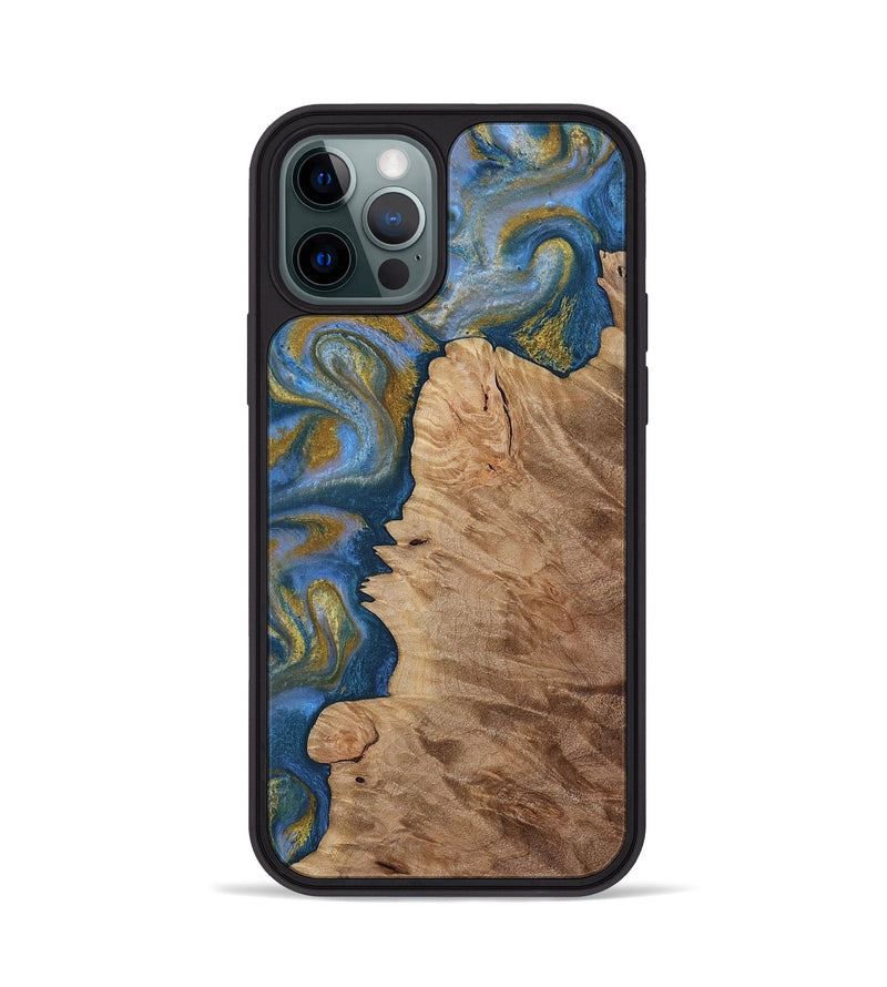 iPhone 12 Pro Wood Phone Case - Hermon (Teal & Gold, 812769)