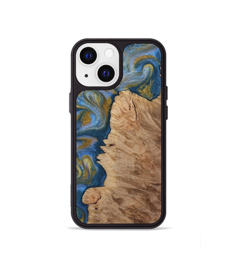 iPhone 13 mini Wood Phone Case - Hermon (Teal & Gold, 812769)
