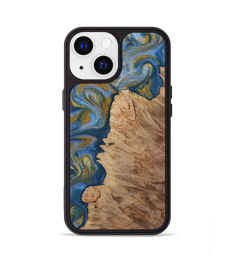 iPhone 13 Wood Phone Case - Hermon (Teal & Gold, 812769)